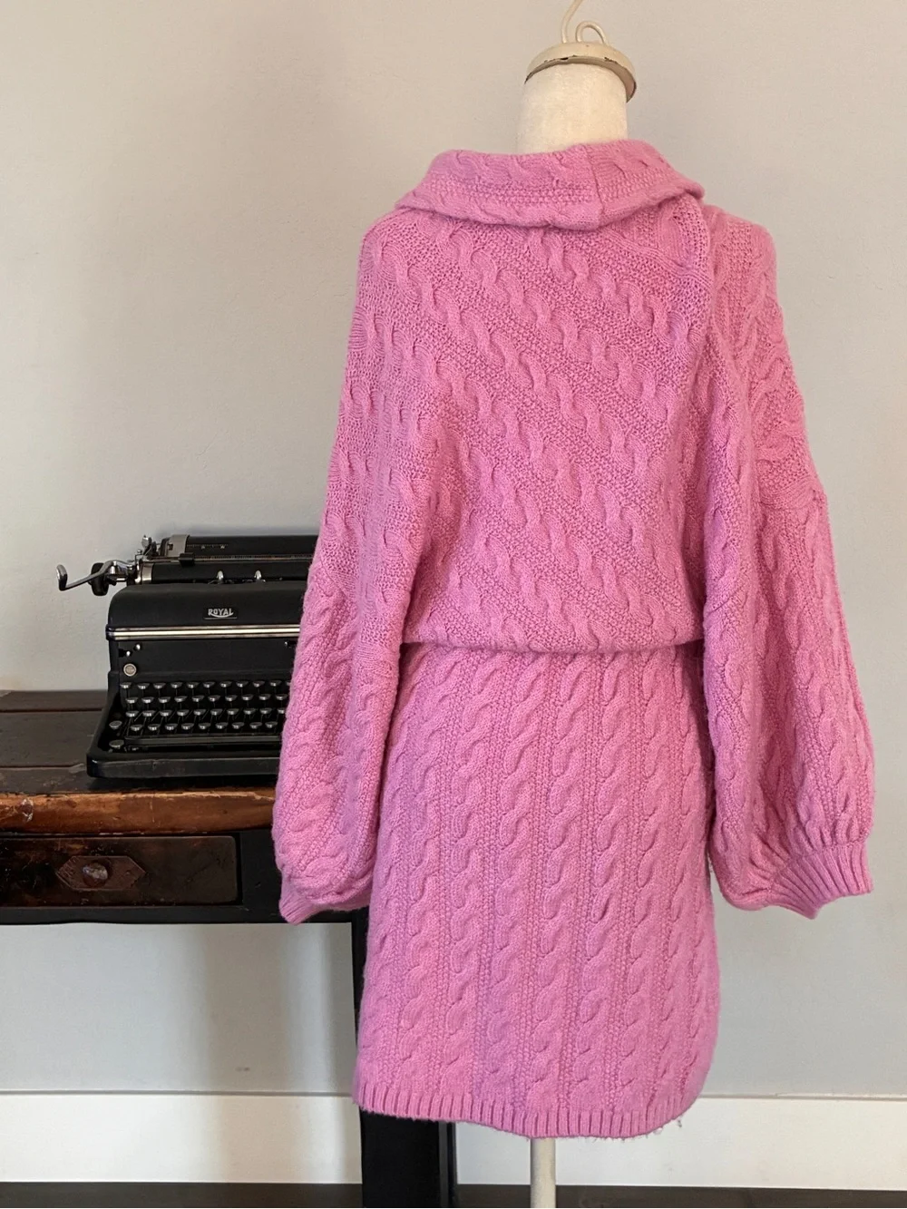 Free People Sweetheart Cable Knit Cowl-Neck Sweater Dress in Pink - Size Medium